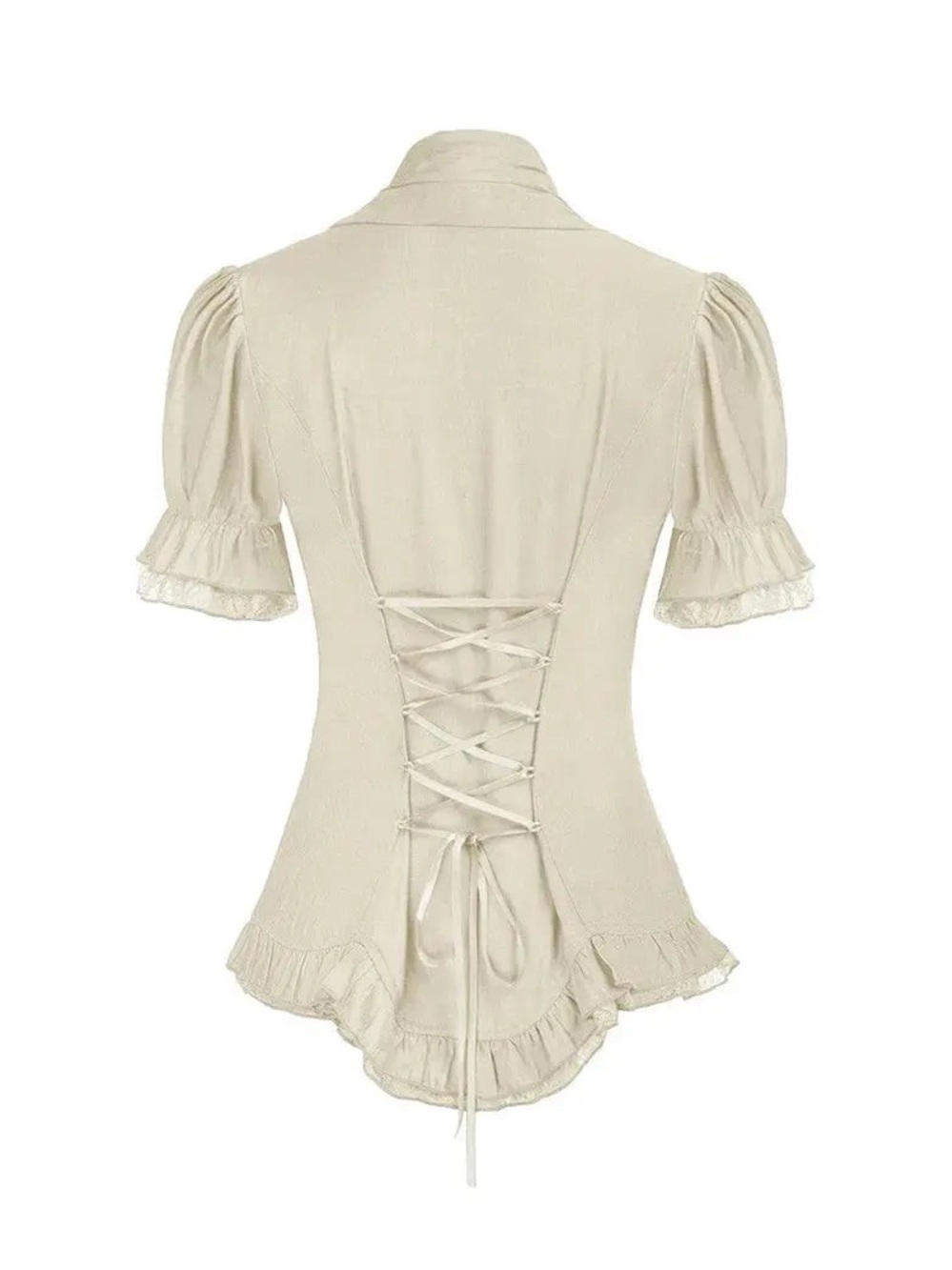 Scarlet Darkness Ladies Victorian Blouse Lace Up Pleated Shirt in Apricot Medium - Picture 3 of 10